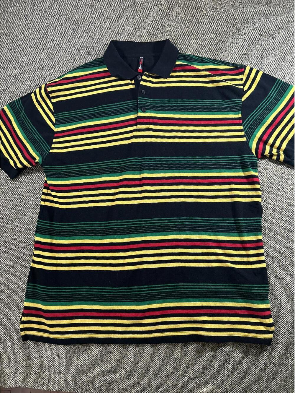 Raw Blue Polo Shirt Mens 3XL Multi Color Striped Short Sleeve Hip Hop Urban